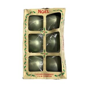 Vintage Noel 6 Glass Christmas Ornaments 2 1/4 In Diameter Light‎ Green American